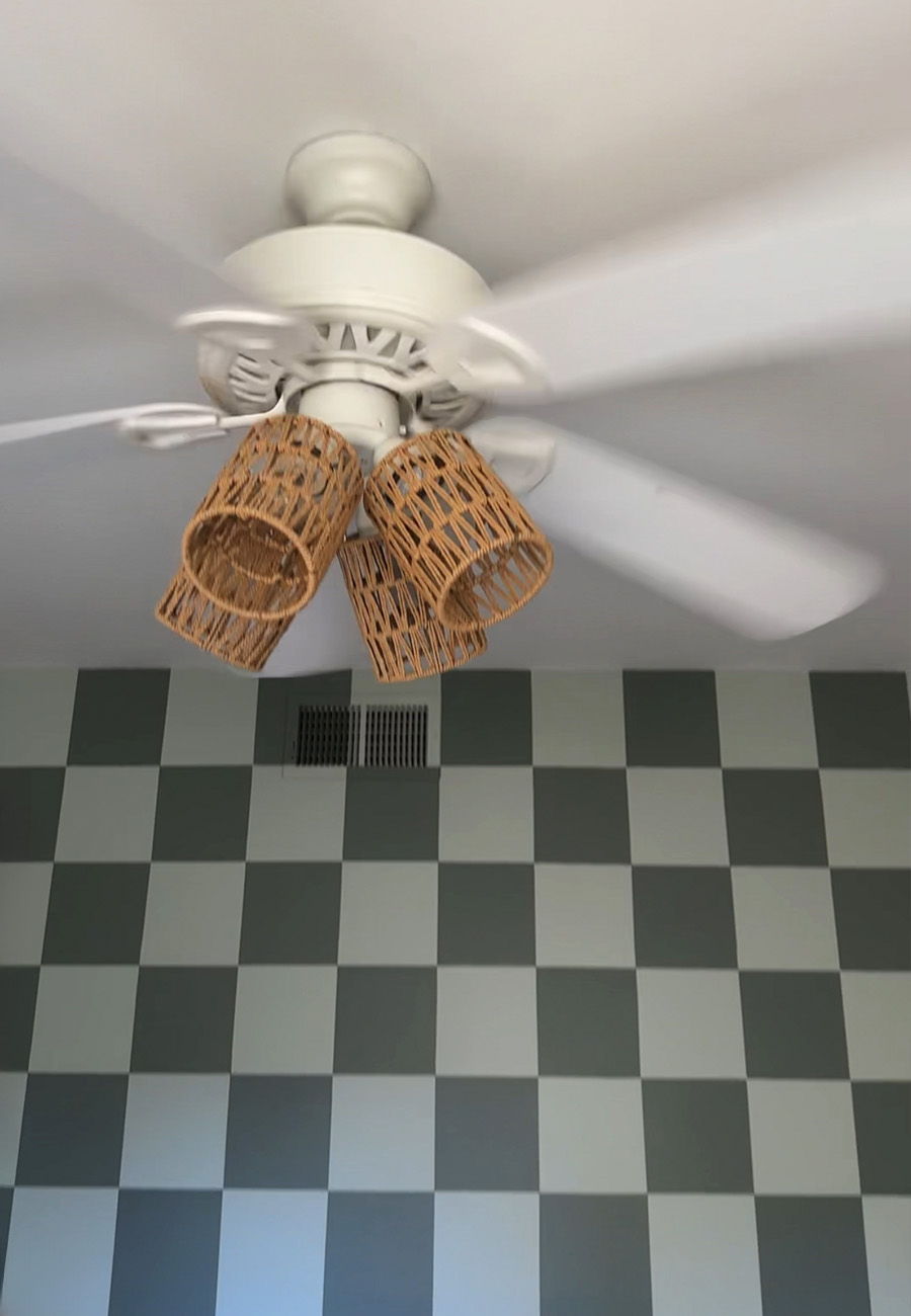 Rattan light shades with white Ceiling Fan 