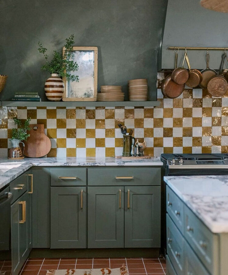 Checkerboard tile backsplash