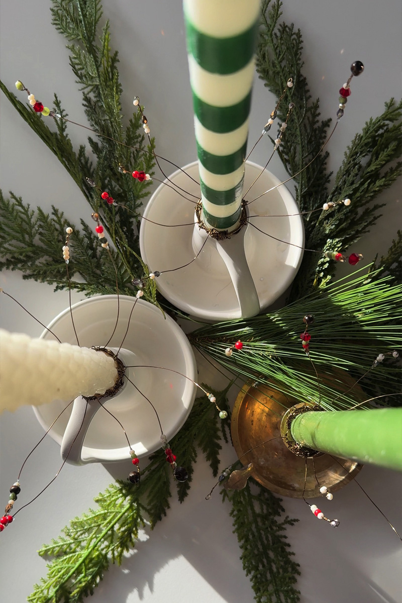 Holiday candles with a beaded cuff