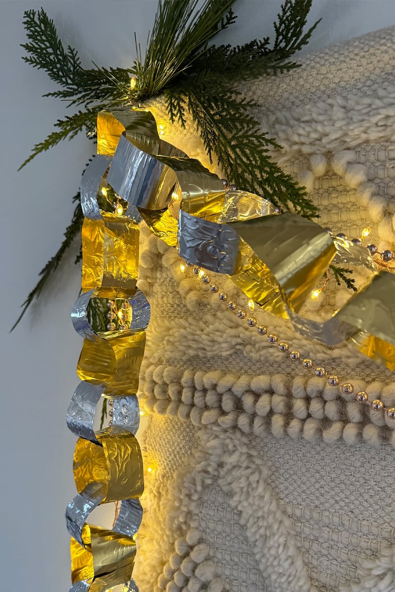 Shimmery gold metal embossed Christmas garland
