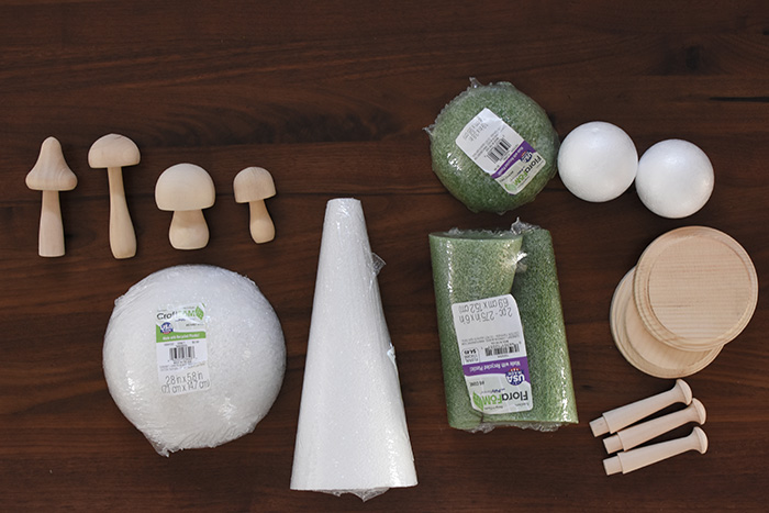 DIY Christmas Mushroom Centerpiece supplies