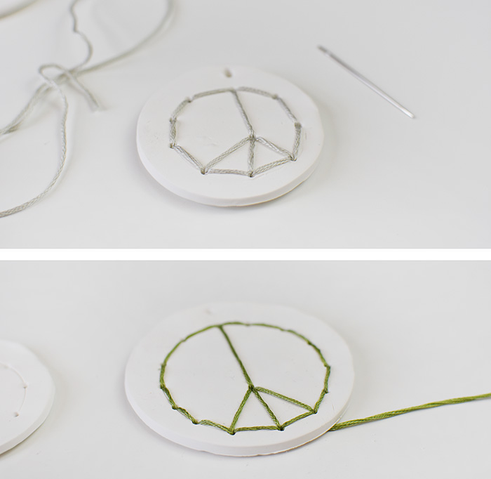Embroidered Peace Sign Ornaments
