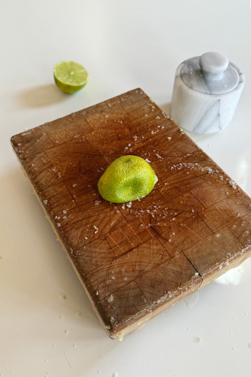 Lemon and coarse salt to clean a wood cutting board