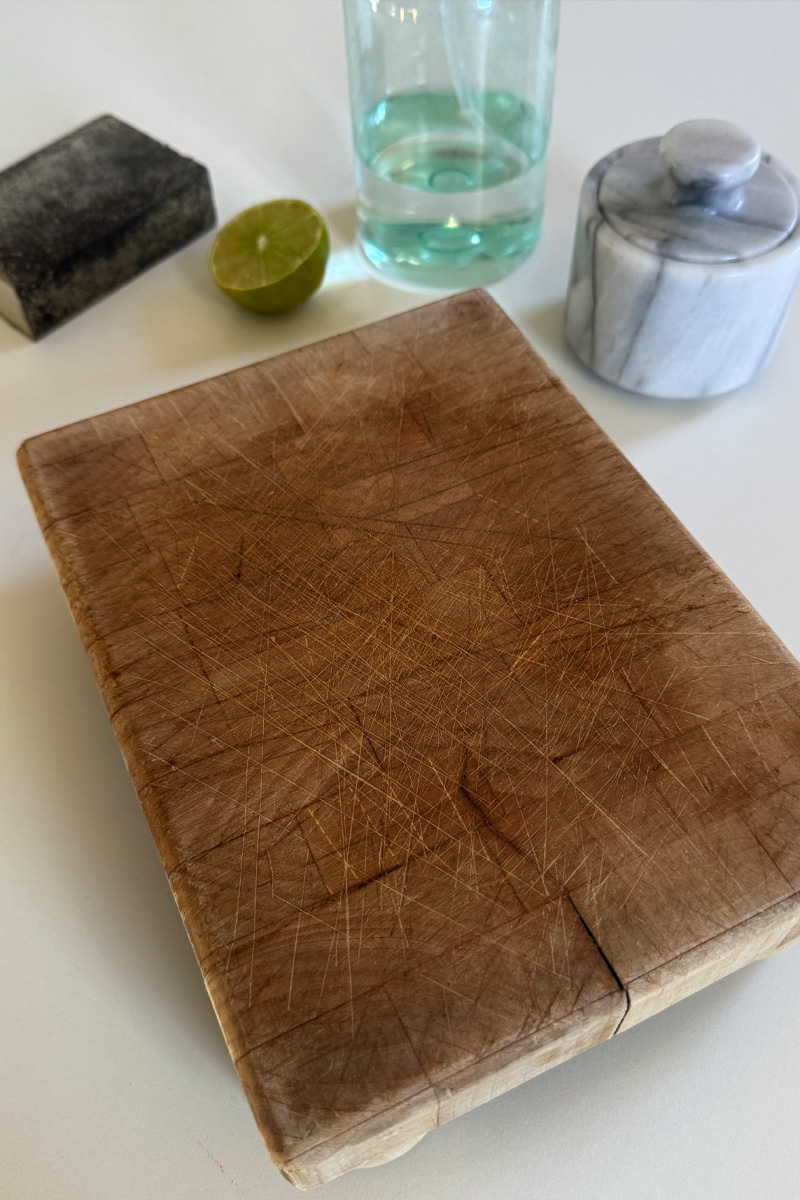 Wood butcher block cutting board to be cleaned
