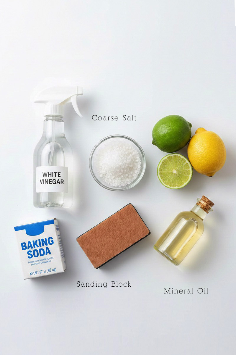 Supplies needed for cleaning a wood cutting board