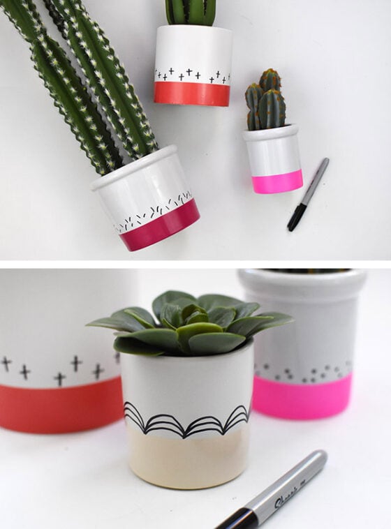 How to make Color Block Cactus Pots - Delineate Your Dwelling
