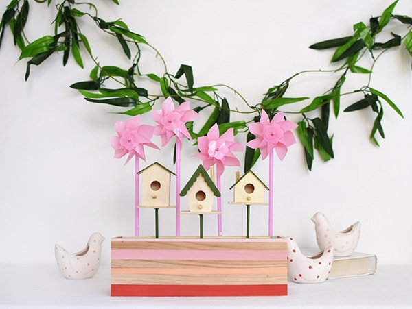 Learn how to make Colorful Spring Birdhouses! Perfect decor for your home. Delineate Your Dwelling #colorfulspringbirdhouse #colorfulbirdhouse