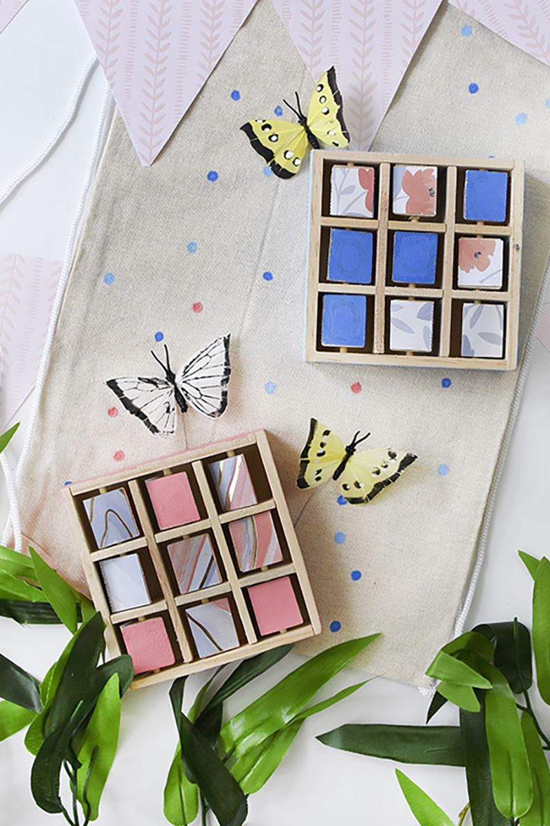 Scrapbook paper and paint tic tac toe game