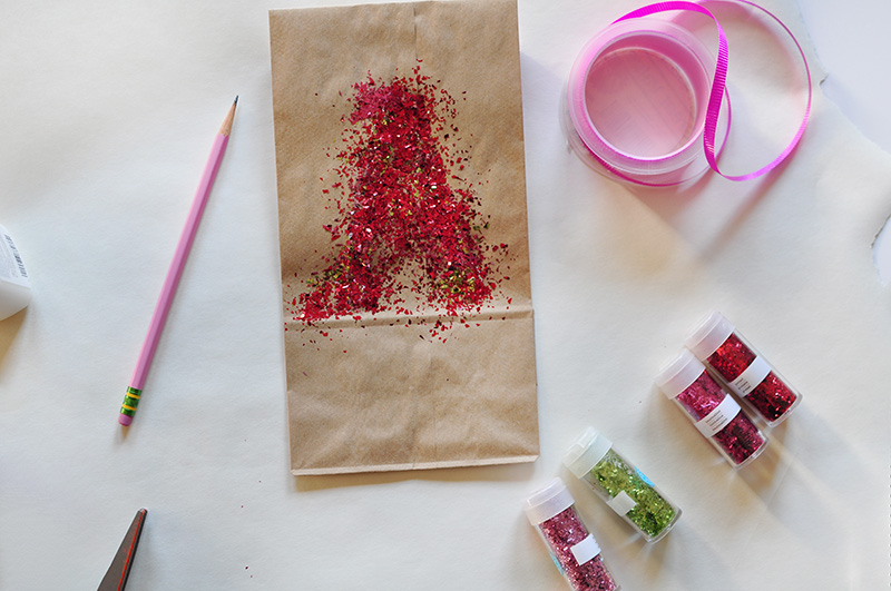 Red glitter on a bag