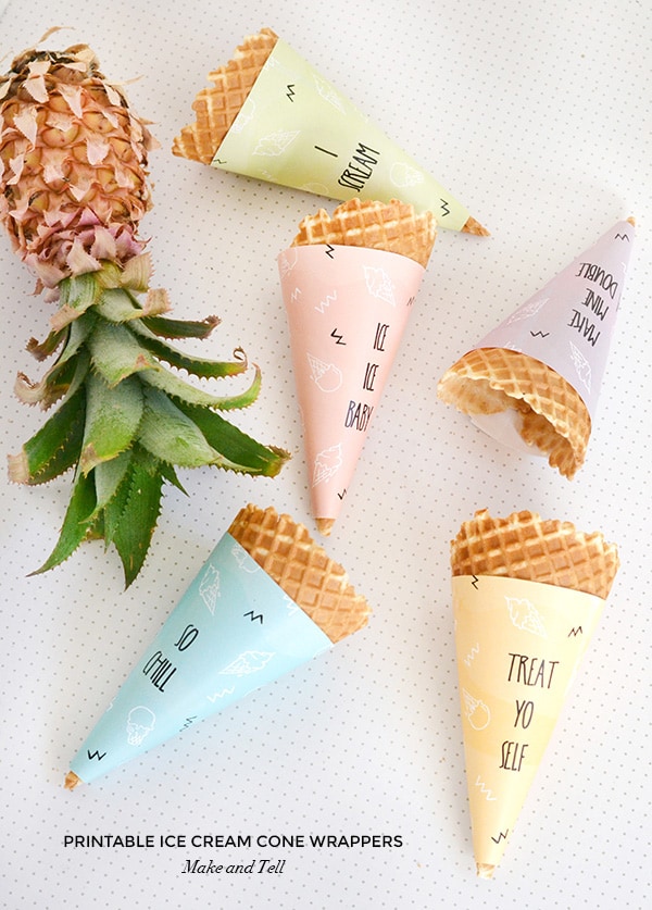 Download and create the perfect summer Printable Ice Cream Cone Wrappers with witty sayings like "I Scream", "Whip it Good" and "Treat Yo Self". Make-and-Tell #icecreamwrappers