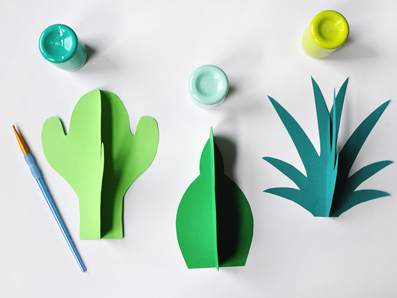 Lime green, grass green and teal green paper 3D plants
