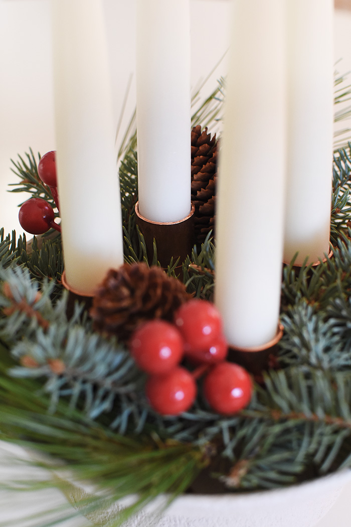 Holiday Berries and White Candles