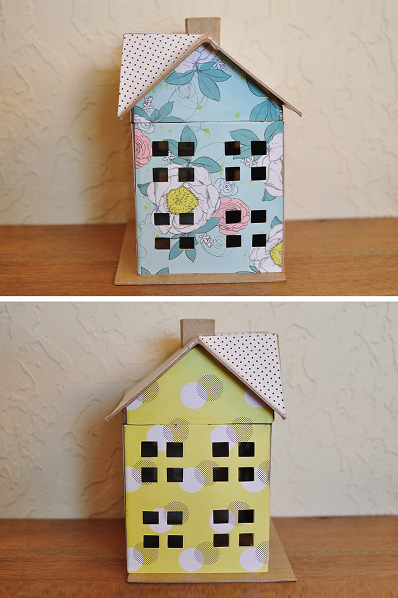 Sweet aqua floral and yellow paper doll house