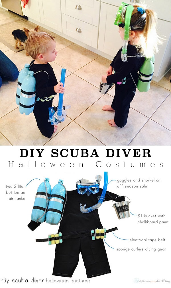 kids with Halloween scuba diver costume