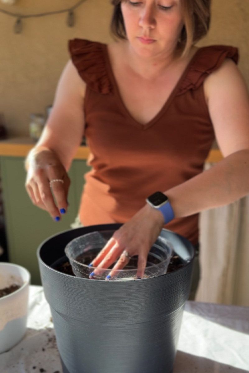 Filling pot with soil and plant saucer