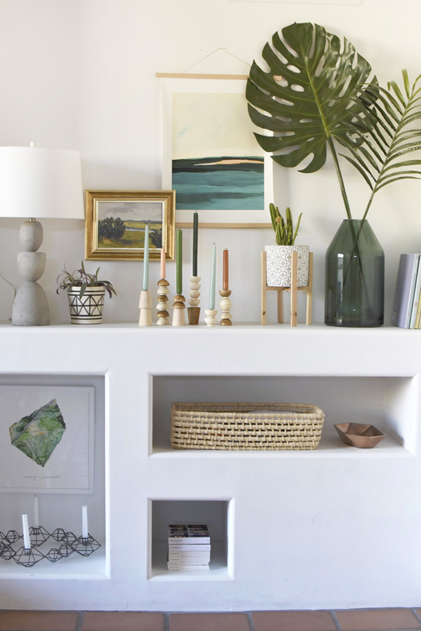 Wooden Candlestick Holders in Living Room