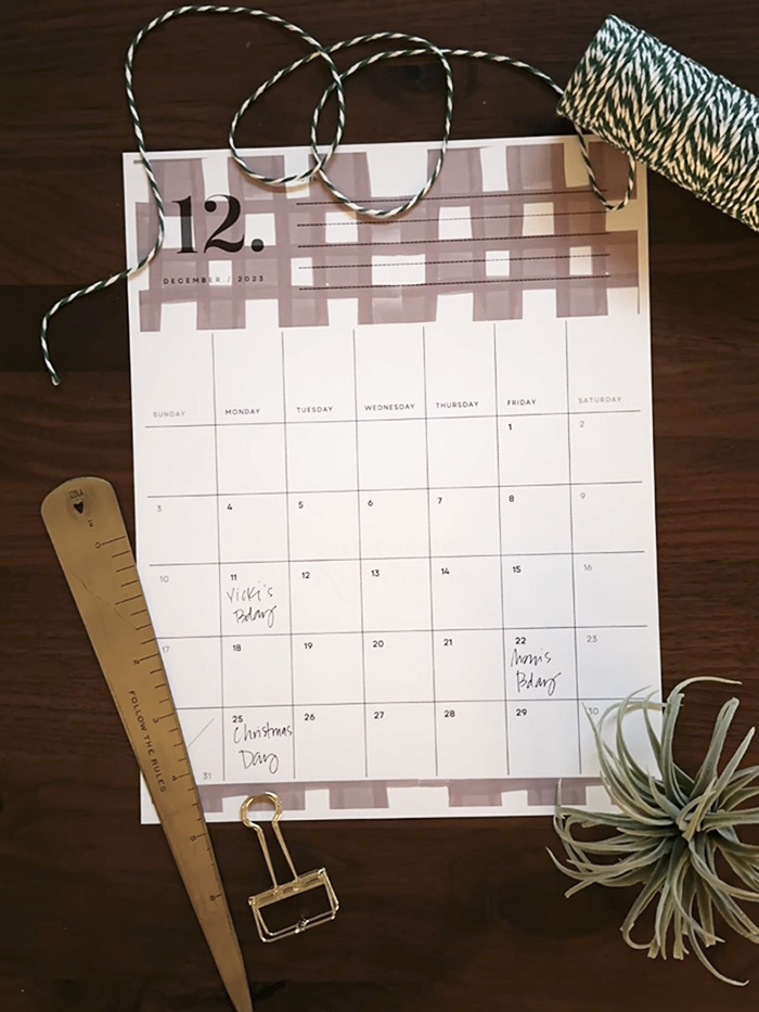 December 2023 Checkerboard Printable Calendar