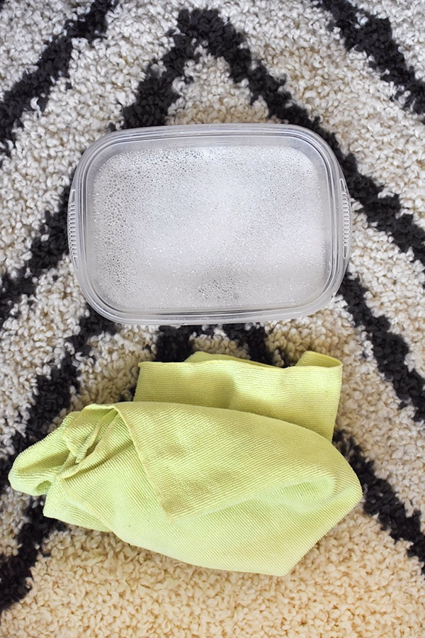 Soap, Water and Microfiber Cloth for cleaning plant leaves