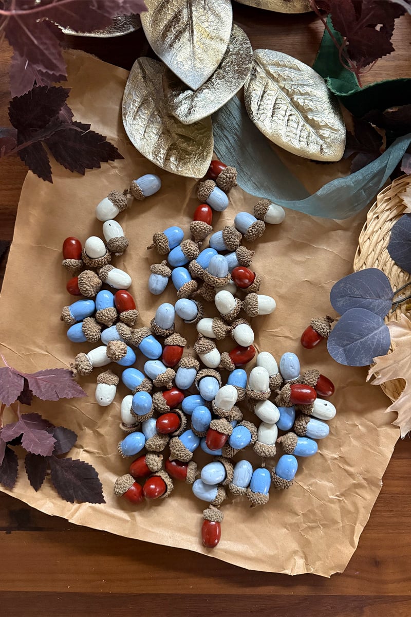 Blue, white and red Fall acorns
