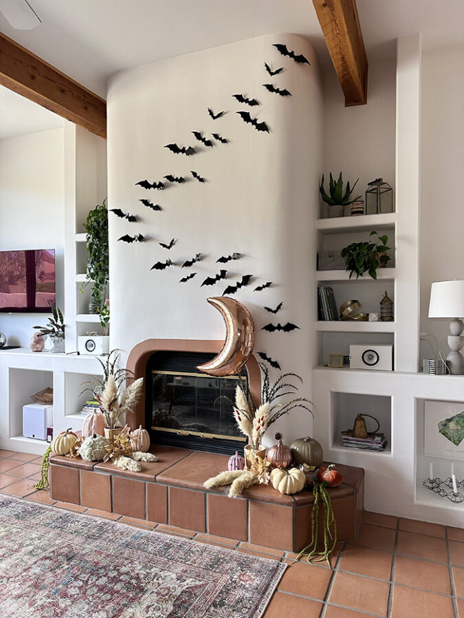 Fall Boho Bat Fireplace Display