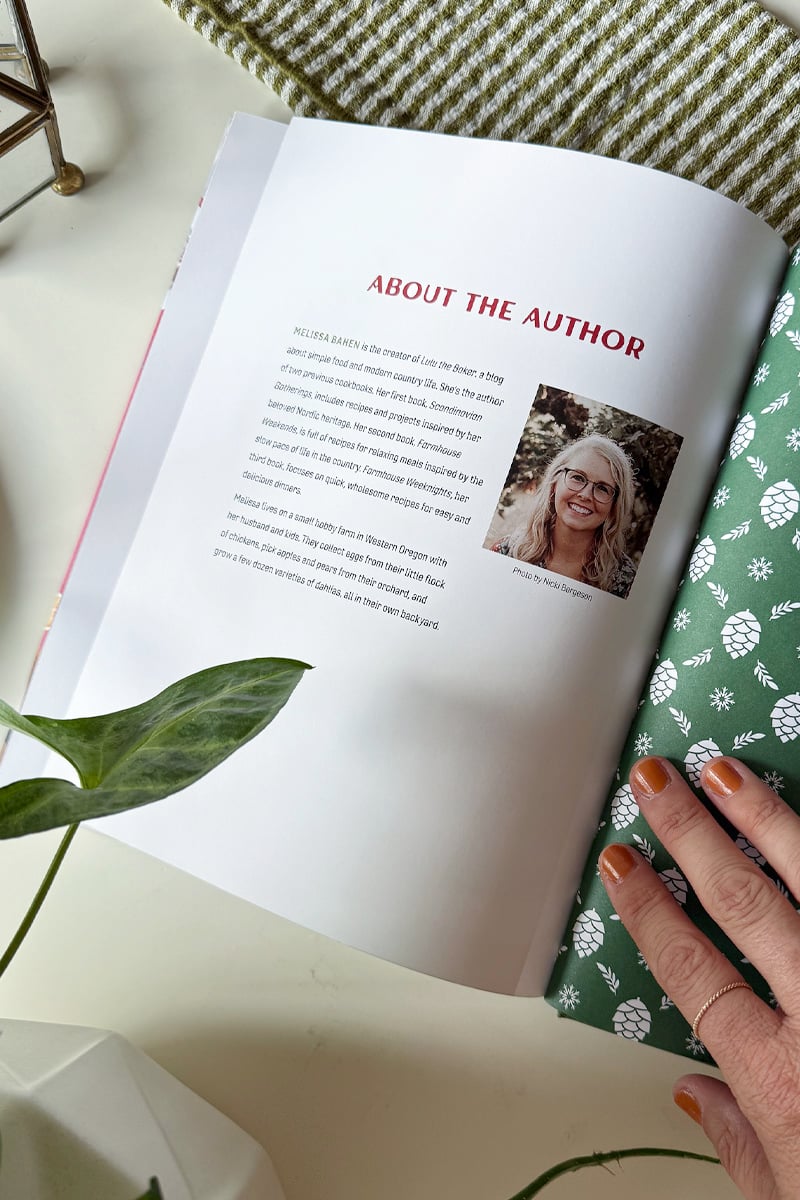 Open book to the "About the Author" page featuring Melissa Bahen of Lulu the Baker blog