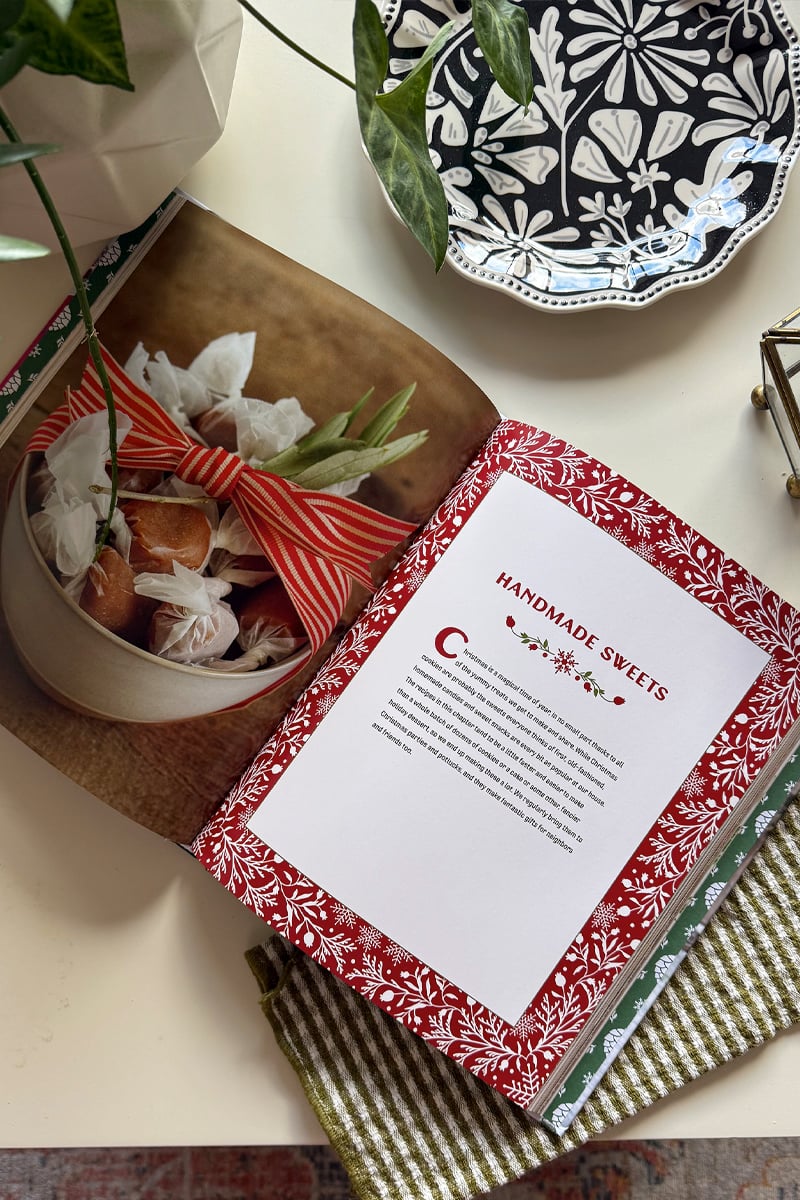 Open Holiday recipe book for handmade sweets