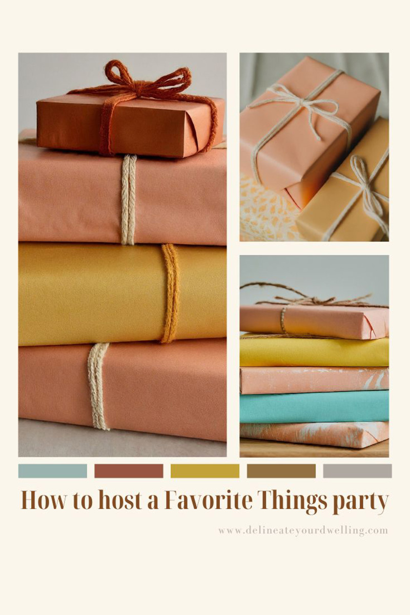 Muted pastel wrapped presents at a Favorite Things party