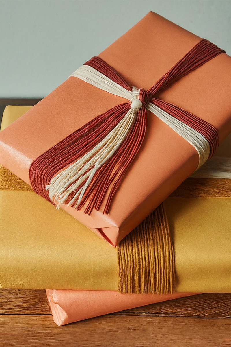 Gorgeous yarn tassel wrapped gifts