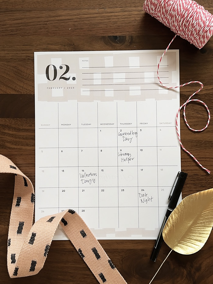 Feb 2023 Checkerboard Printable Calendar