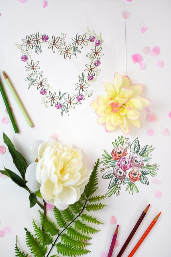 Enjoy a relaxing evening on Galentine's Day or Valentine's Day with these fun Floral Coloring Pages! Delineate Your Dwelling #galentinesdaycoloringpages #valentinesdaycoloringpages #coloringpages