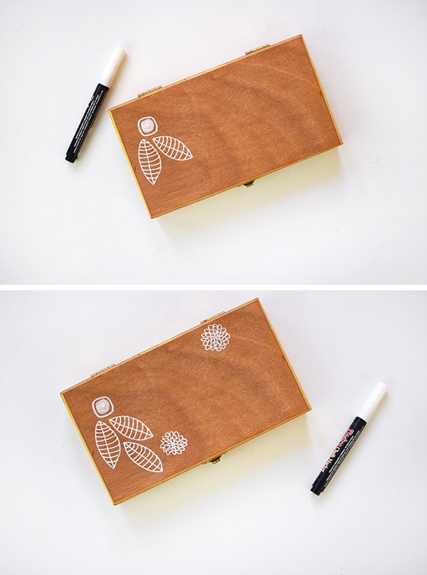 Wooden Box with white flowers