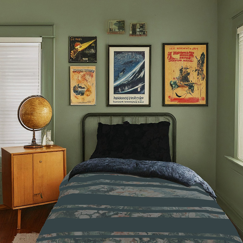 Green Walls with blue accent boy teen bedroom