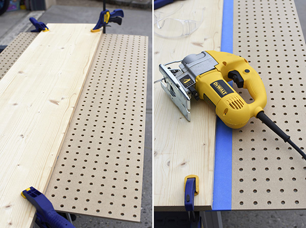 Cutting a pegboard with a jigsaw