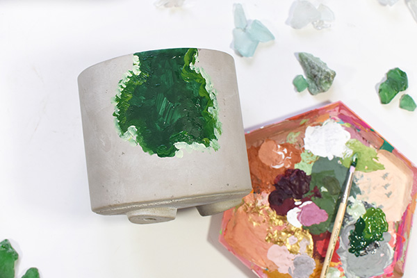 Painted Green Geode Pot