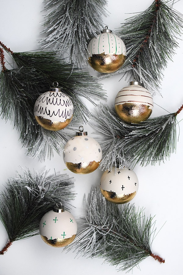 Gold Foil Ornaments in Evergreen