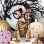 Gold French Bull Dog Halloween Skeleton