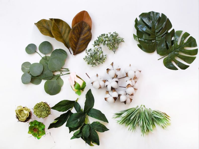 Fake greenery, grasses and leaves