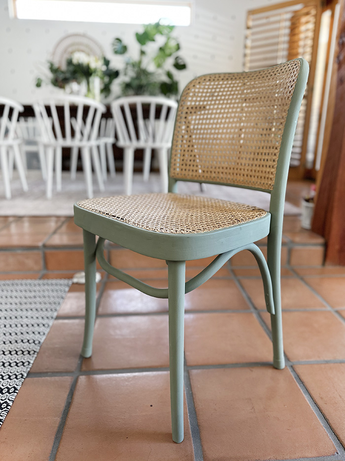 Green Painted Cane Chair makeover