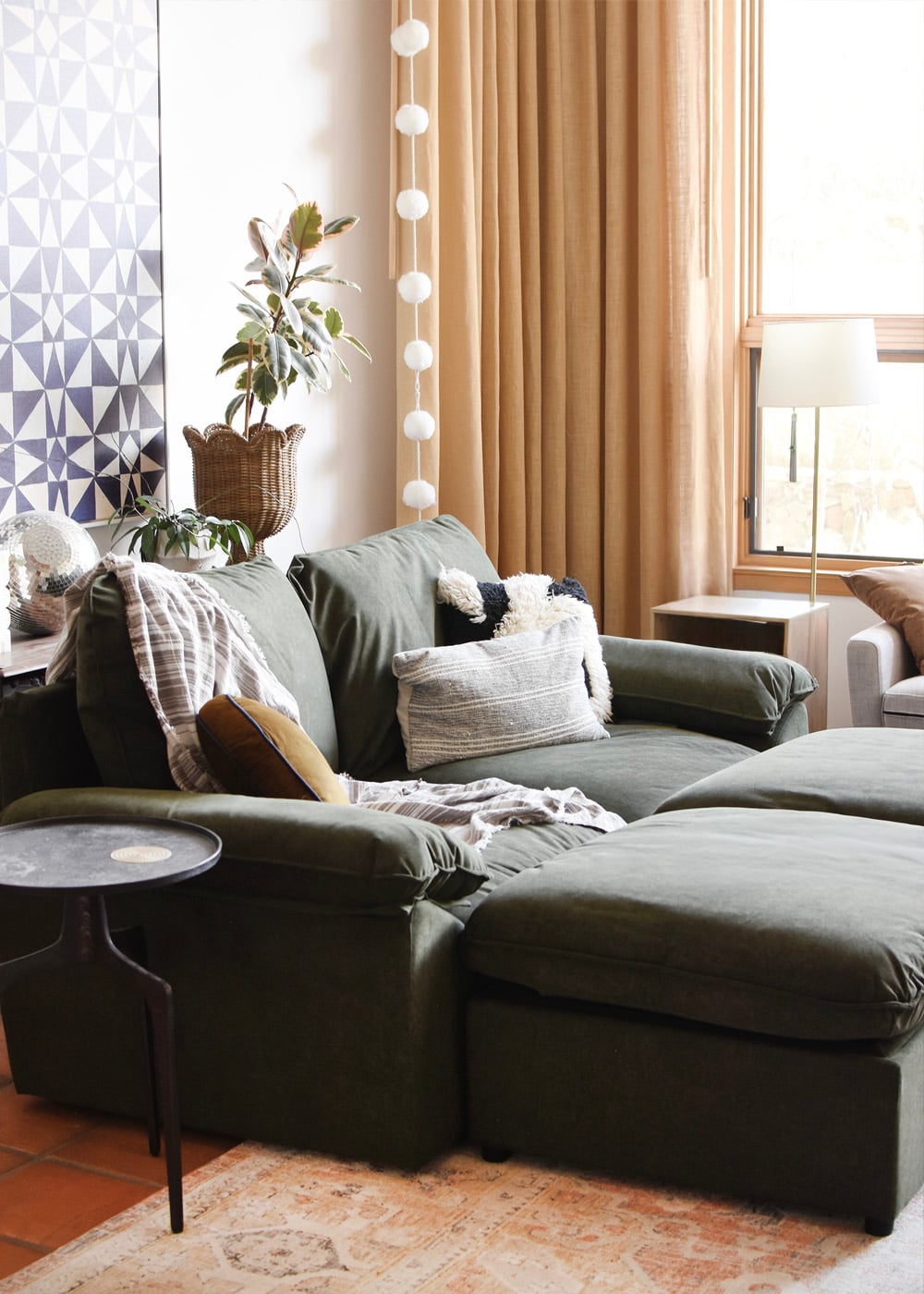 Double chaise lounge sofa in living room