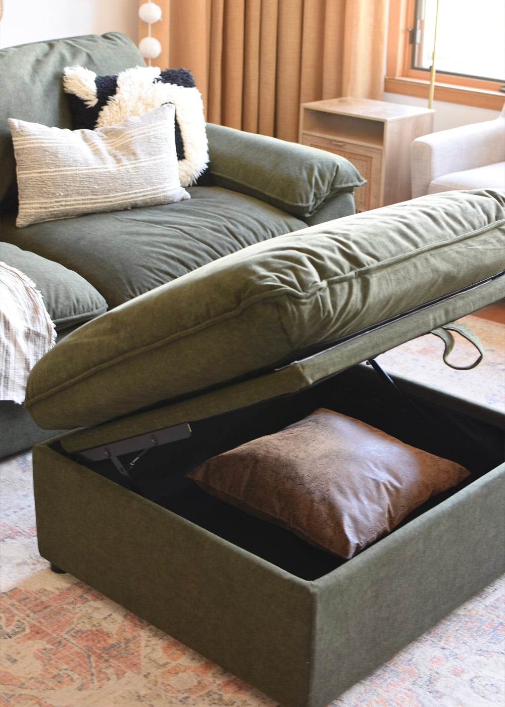 Green Modular Sofa storage ottoman with pillow top