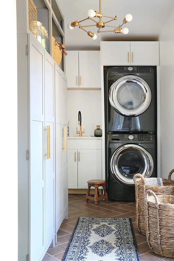 Laundry Room gold chandelier