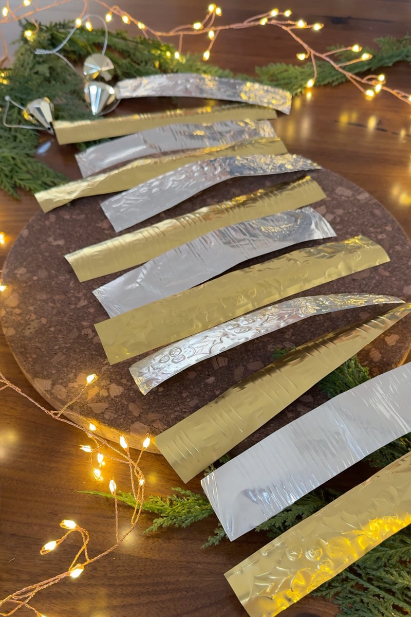 Silver and gold metal strips
