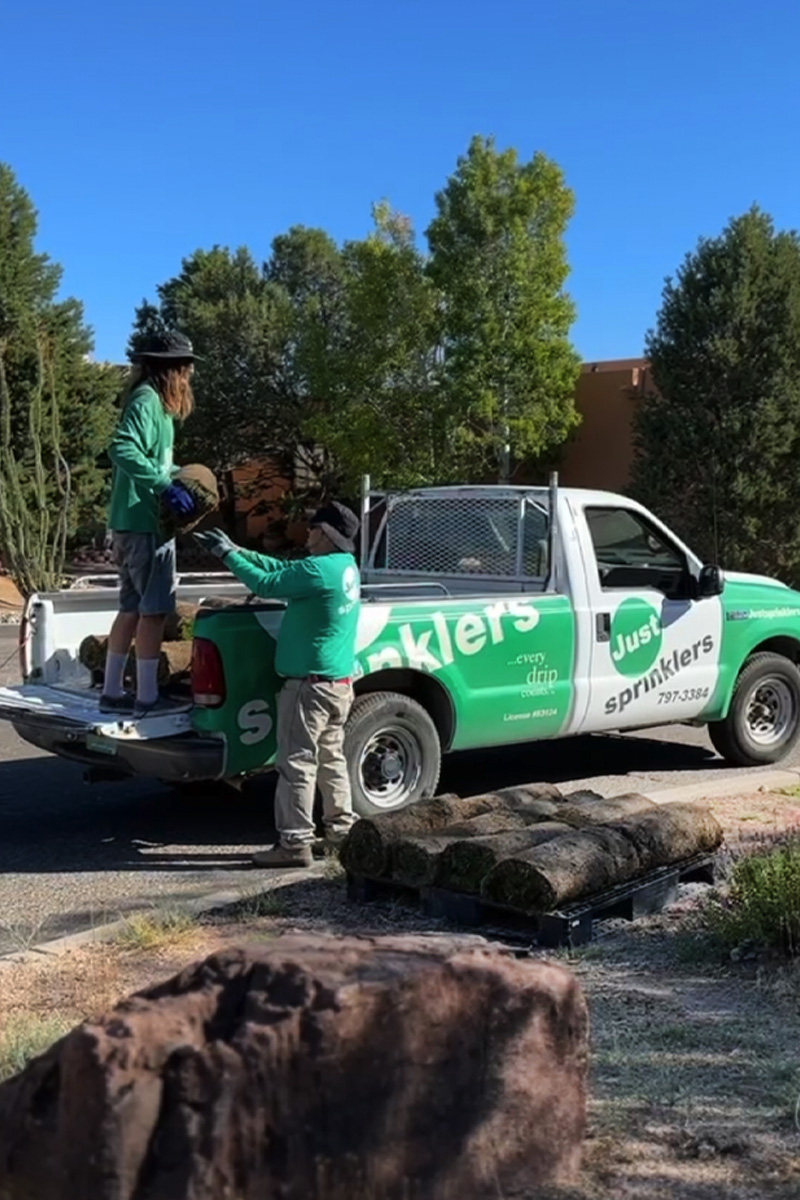 Just Sprinklers unloading sod rolls