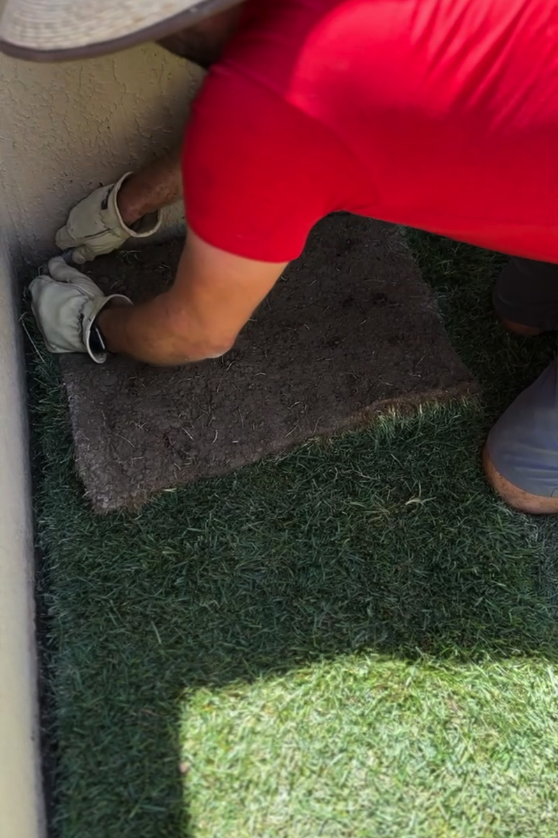 Trim excess sod 