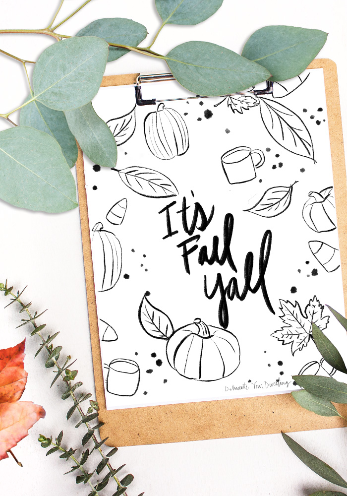 Black and white Fall coloring page