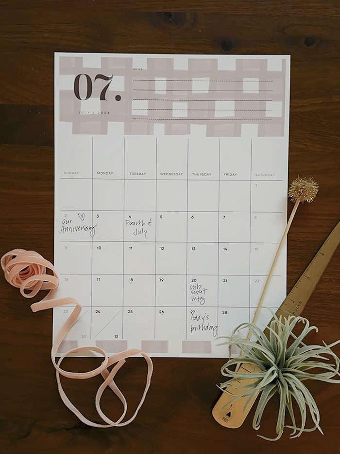 July 2023 Checkerboard Printable Calendar