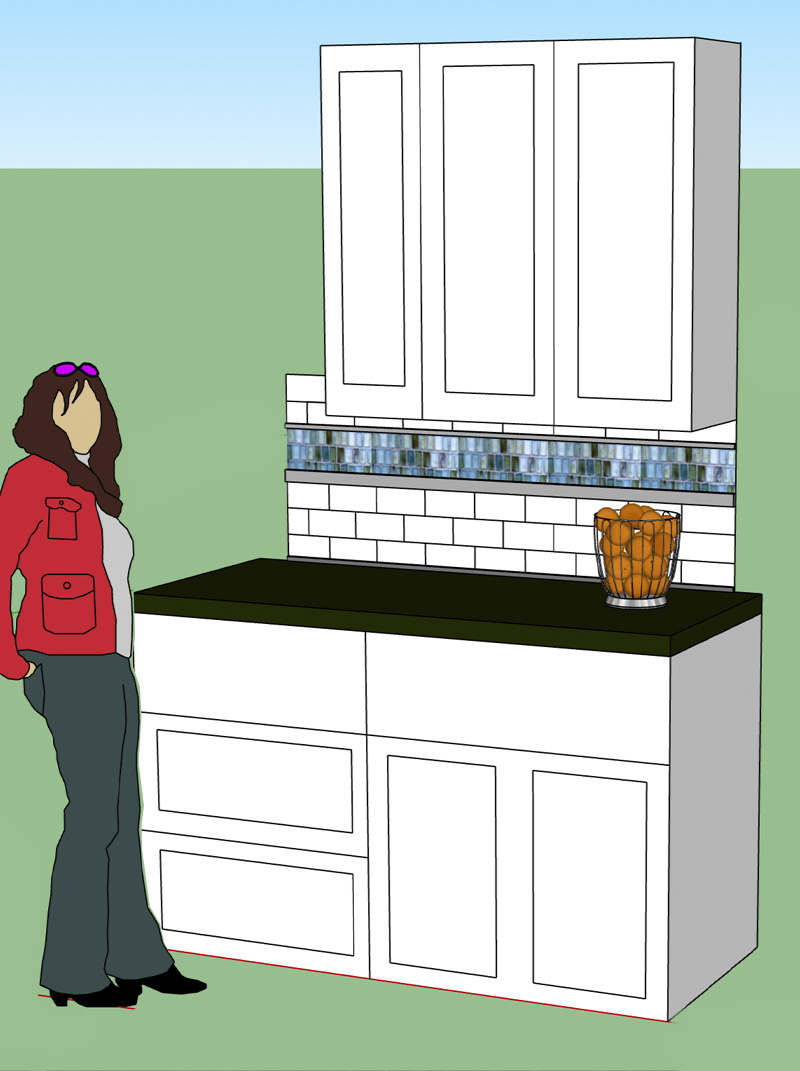 Sketchup mockup of kitchen cabinets and tile work