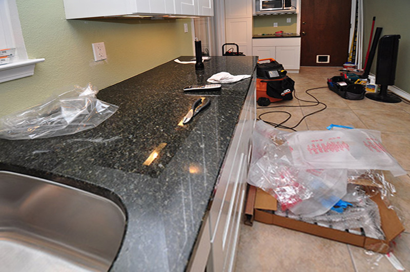 Plan the tile layout, Uba Tuba granite countertop