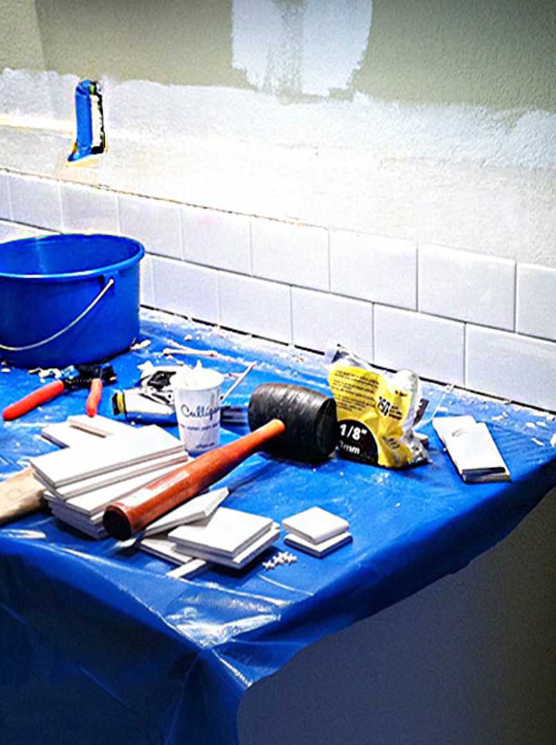 Installing White Subway Tile backsplash