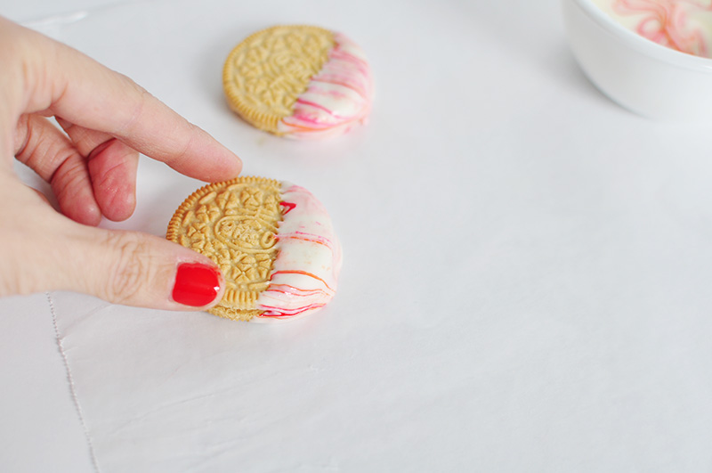 Red and white Oreo cookies